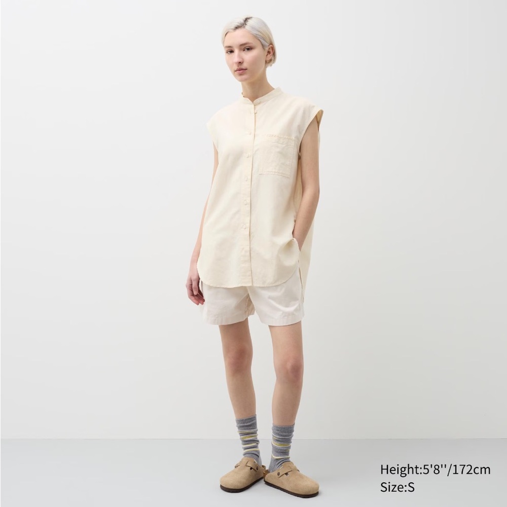 JW Anderson x Uniqlo - Linen Sleeveless Long Shirt Dress Cream | oversized
